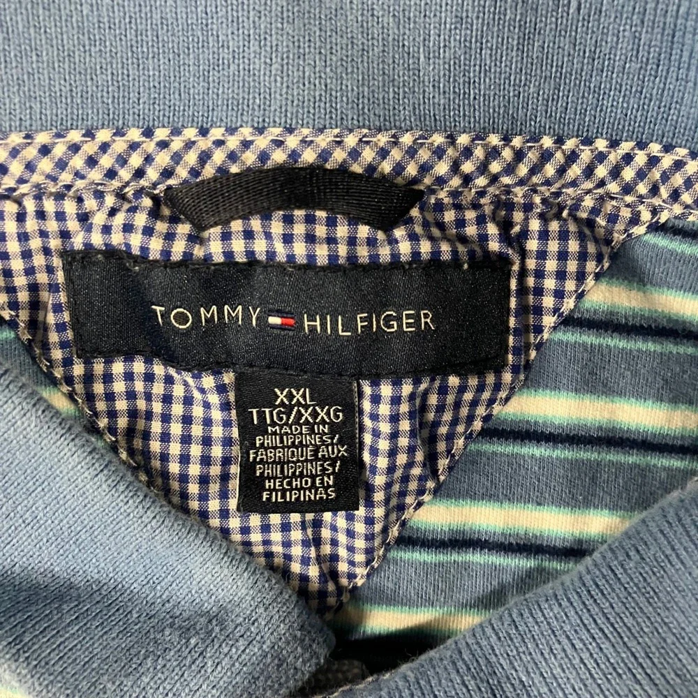 Tommy Hilfiger Polo Shirt Men XXL Blue Striped Short Sleeve Cotton Logo Pique - Picture 7 of 8